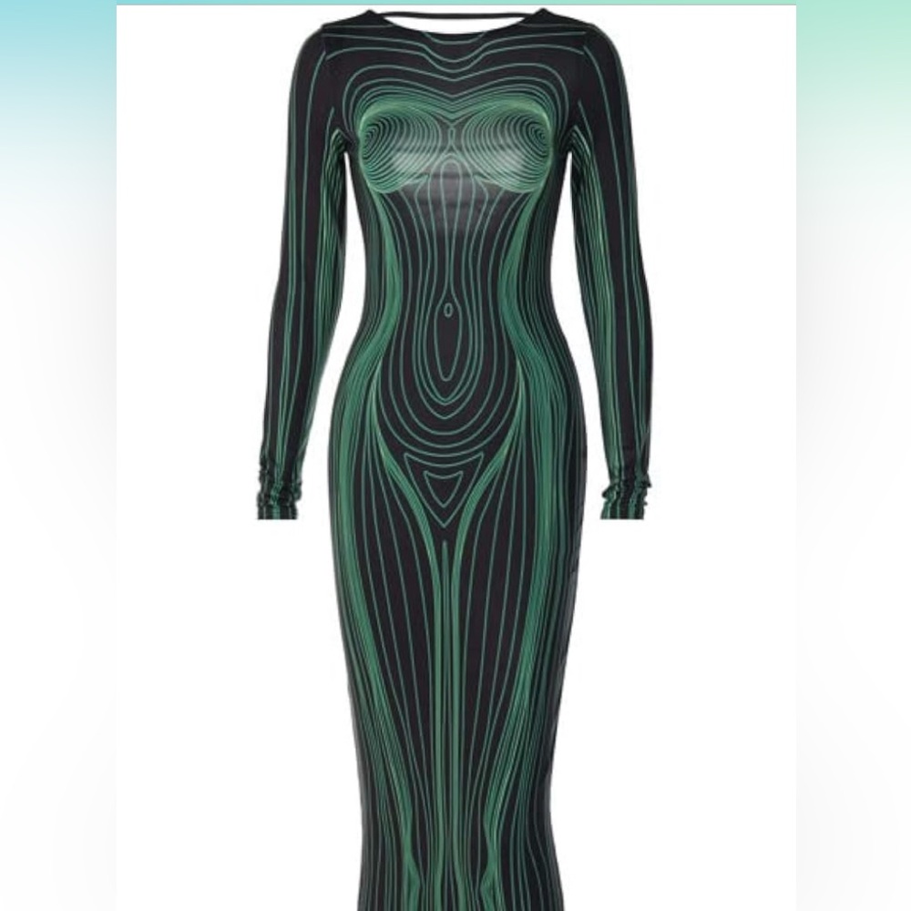 Elegant Green and Black Women's Dress